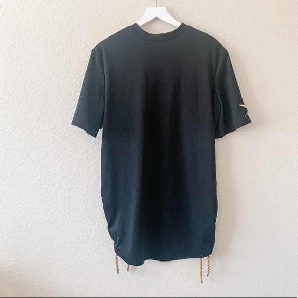 Black T-Shirt Dress with Gold Accent Side Slits L - Picture 2 of 6